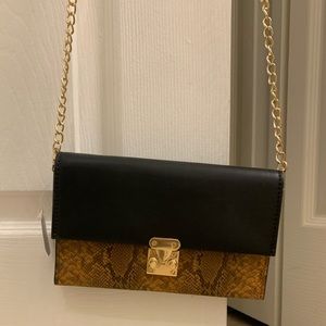 Black & snakeskin cross body/clutch NWT NEVER USED